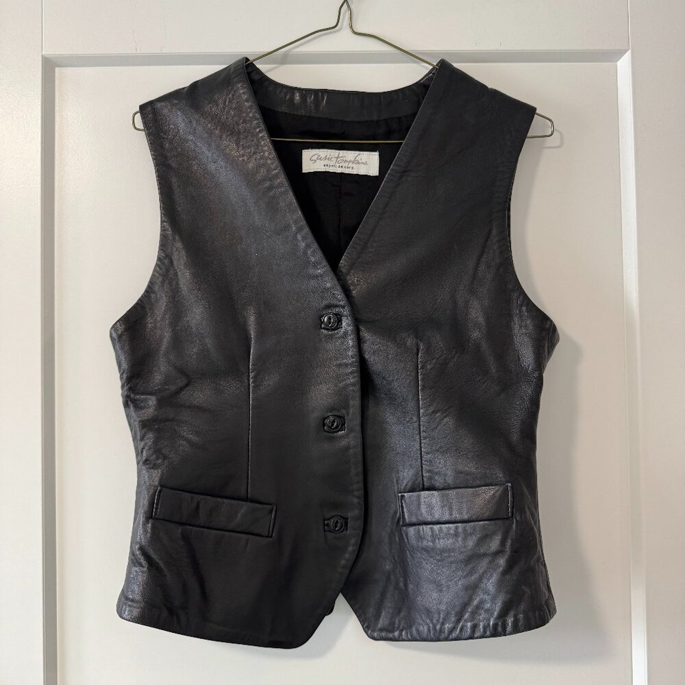 Vintage 90s Esprit De Corp (Susie Tompkins) Black Leather Vest - women's M